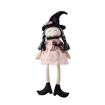 Glitzhome® 29"H Halloween Pink Fabric Dressed Witch Sitter