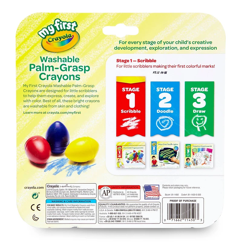 3 Packs: 3 ct. (9) My First Crayola® Washable Palm-Grasp Crayons