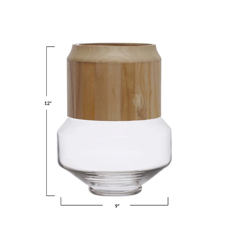 Hello Honey® 12" Natural Glass Vase with Removable Acacia Wood Collar
