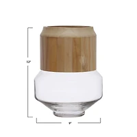 Hello Honey® 12" Natural Glass Vase with Removable Acacia Wood Collar