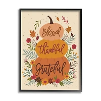 Stupell Industries Blessed Thankful Grateful Sentiments Stacked Orange Pumpkins in Frame Wall Art