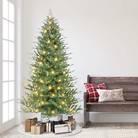 7.5ft. Pre-Lit Potted Artificial Christmas Tree, Clear Incandescent Lights