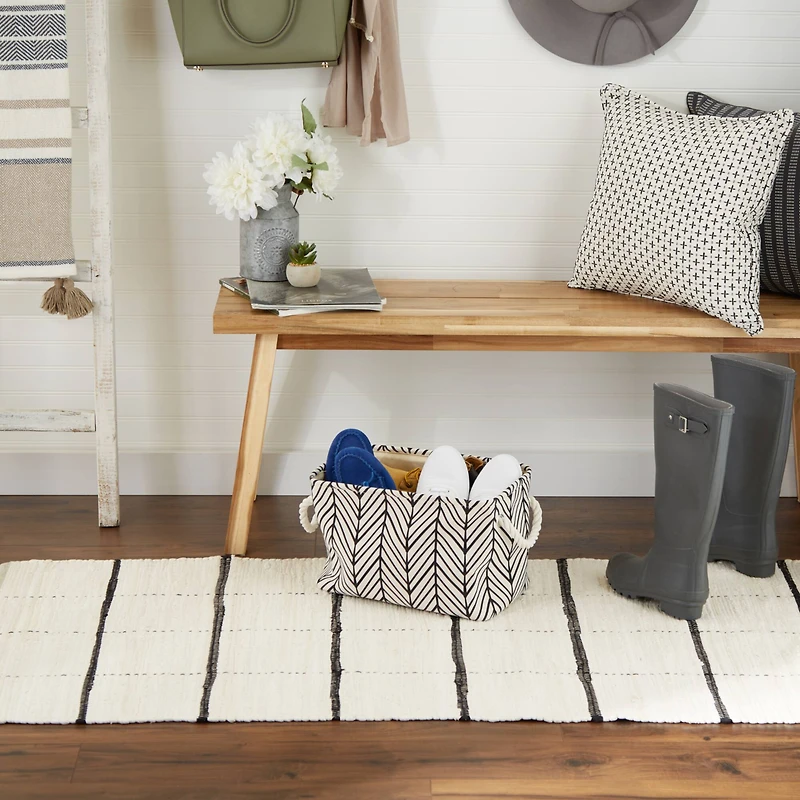 DII® Small Off-White Herringbone Rectangle Fabric Bin