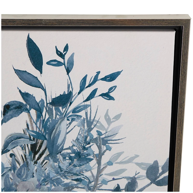 30" x 40" Blue Canvas Floral Bouquet Framed Wall Art with Silver Frame