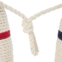 9.5" White Buoy Handmade Coiled Striped Rope Sculpture