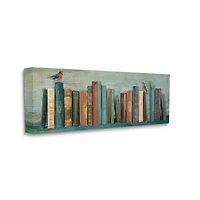 Stupell Industries Books And Birds Green Blue Textured Painting Canvas Wall Art