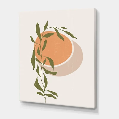 Designart - Abstract Orange Sun and Moon With Tropical Leaf