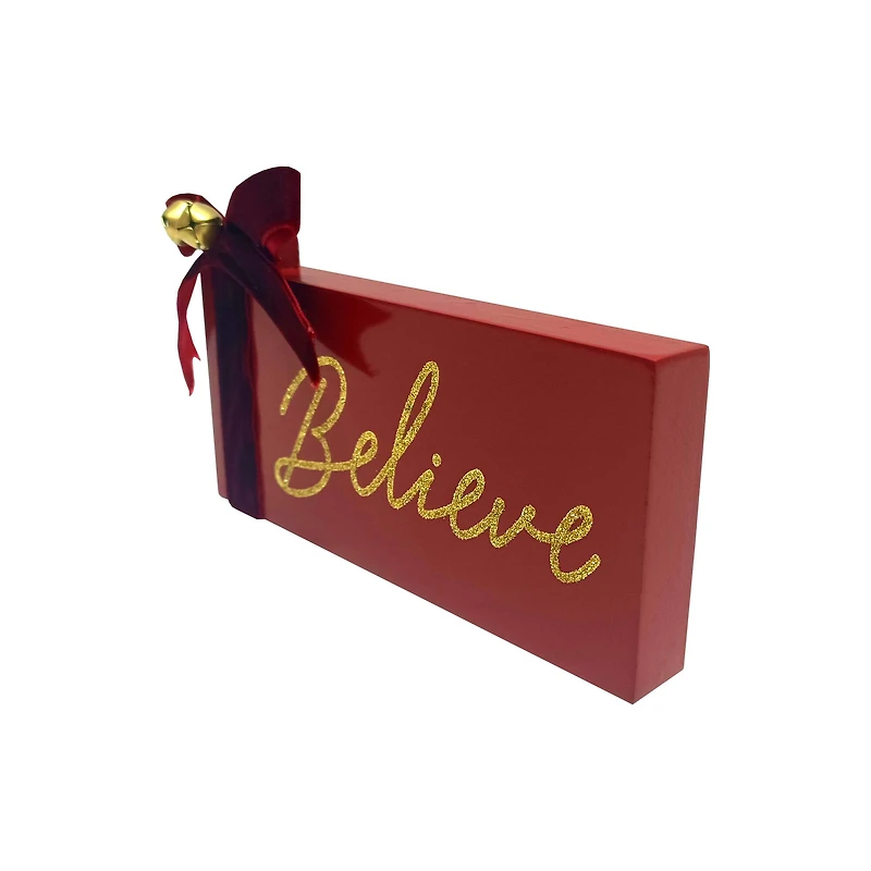 7" Red & Gold Believe Block with Bow Tabletop Décor by Ashland®