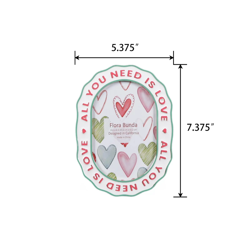 Flora Bunda 4" x 6" ALL YOU NEED IS LOVE Zinc Alloy Picture Frame