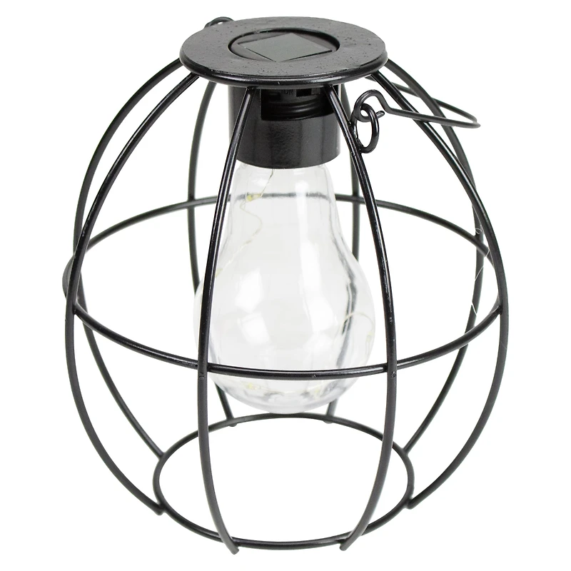 6" Black Geometric Outdoor Hanging Solar Lantern with Handle