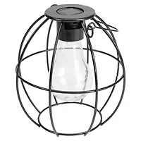 6" Black Geometric Outdoor Hanging Solar Lantern with Handle