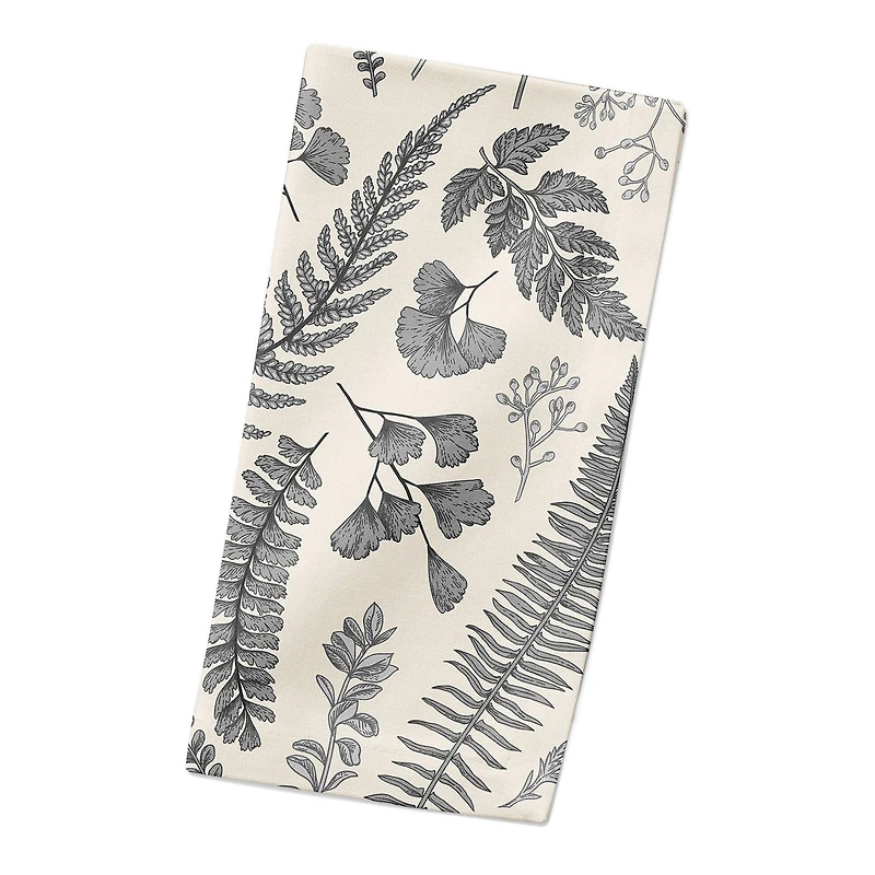 Gray Botanical Cotton Twill Dinner Napkin