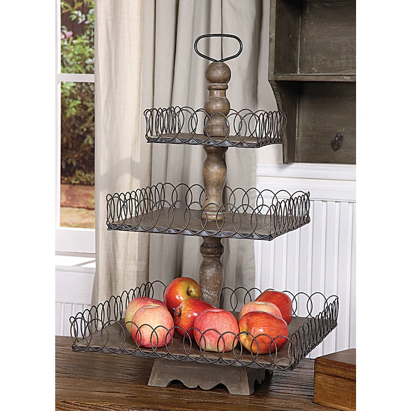 Hello Honey® 27" Gray Wood 3-Tier Tray