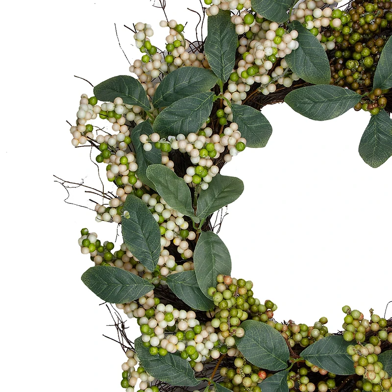 24" Green Berries & Leaves Twig Wreath