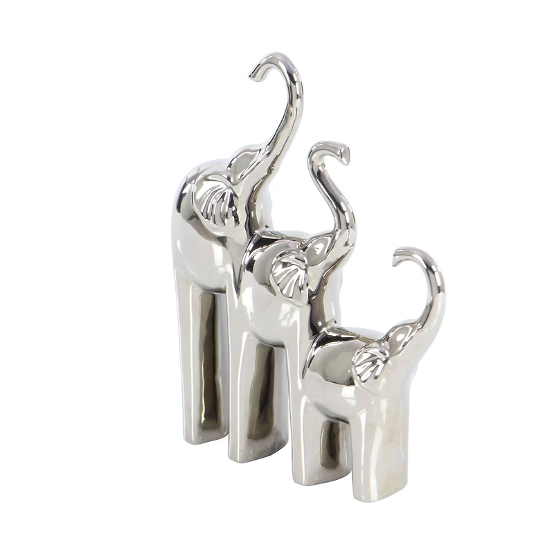 14" Silver Ceramic Contemporary Elephant Sculpture