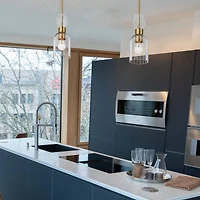 Hello Honey® Josephine Brushed Gold Mid-Century Modern Metal & Clear Ribbed Glass Ceiling Light