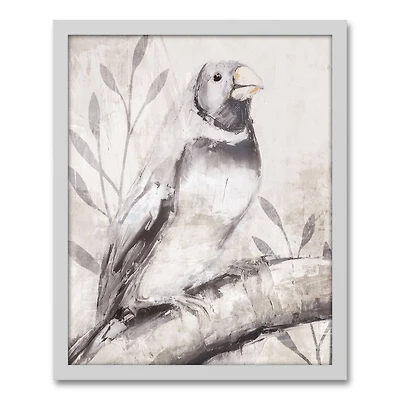 Dusty Blue Bird White Framed Canvas