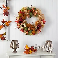 30" Harvest Autumn Sunflower, Maple Leaves & Berries Fall Wreath