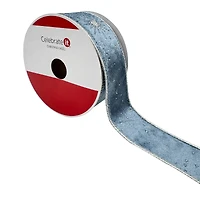 1.5" x 30ft. Silver Starburst on Blue Wired Velvet Ribbon by Celebrate It®