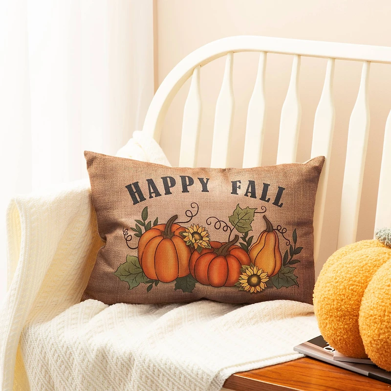 Glitzhome® Faux Burlap Fall Pumpkin Pillow