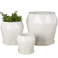 White Faceted Ceramic Planter Set
