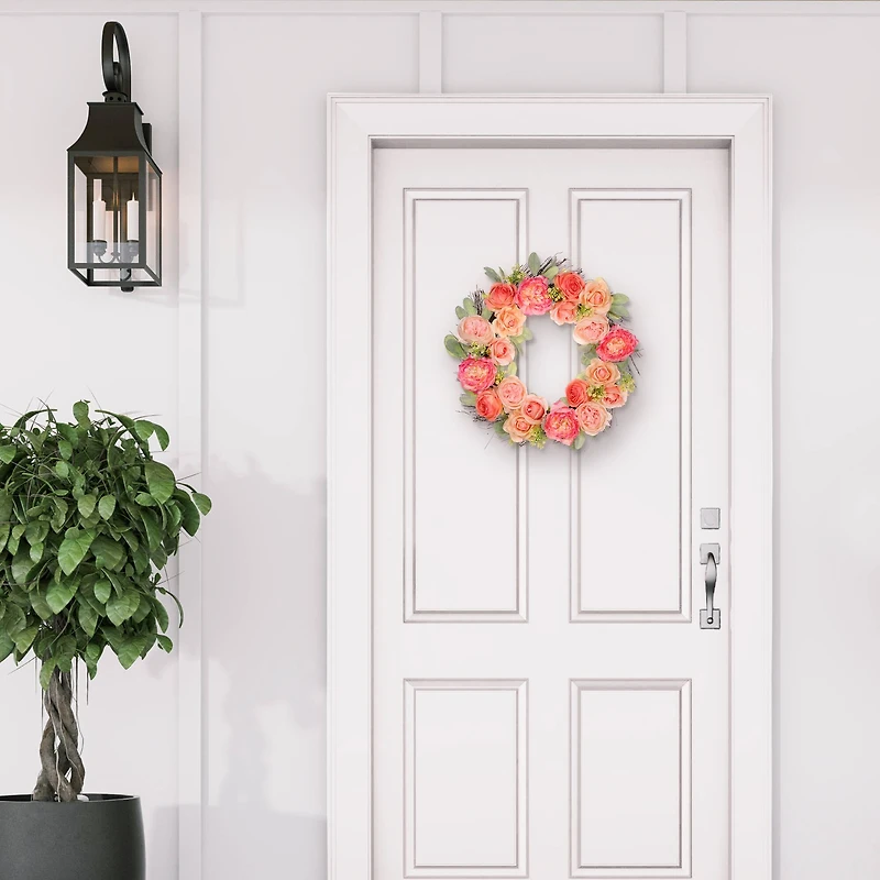 24" Spring Peach & Pink Peony & Rose Wreath
