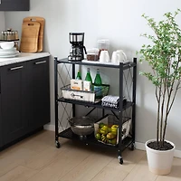 Organize It All Black -Tier Foldable Metal Rack with Wheels