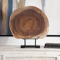 23" Brown Wood Handmade Circular Slab Sculpture