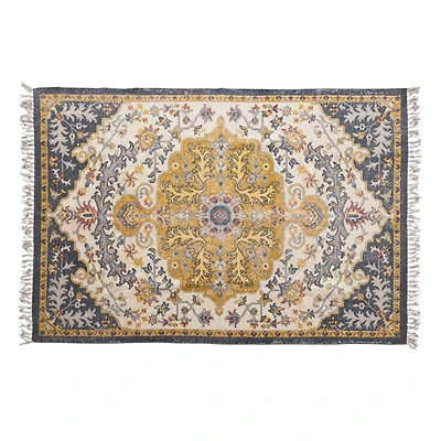 Hello Honey® Multicolor Woven Cotton Distressed Print Rug with Fringe, 4ft. x 6ft.
