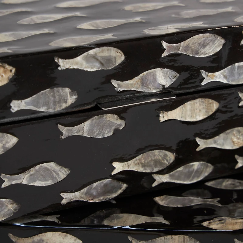 Black Mother of Pearl Fish Box Set