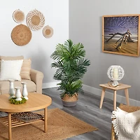 4ft. Areca Artificial Palm Tree in Boho Chic Handmade Cotton & Jute Gray Woven Planter UV Resistant (Indoor/Outdoor)