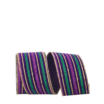 Reliant 2.5" x 10yd. Velvet Wired Mardi Gras Stripe Ribbon