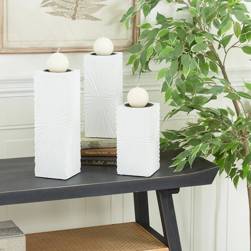 CosmoLiving by Cosmopolitan Set of 3 White MDF Contemporary Candle Holder, 12" x 4" x 4"