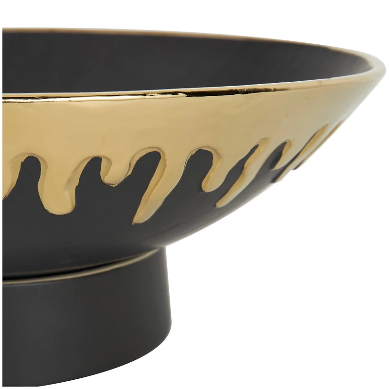 CosmoLiving by Cosmopolitan 15.25" Abstract Black with Gold Melting Drips Ceramic Decorative Bowl