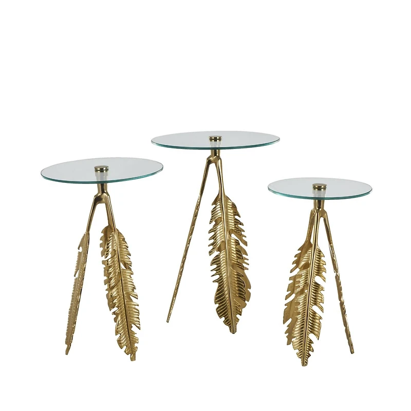 Gold Aluminum Metal Leaf Accent Table Set