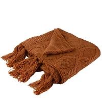 Golden Ochre Knit Throw Blanket With Tassels