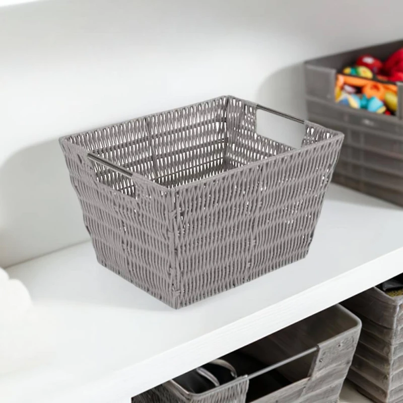 Simplify Medium Gray Rattan Storage Basket