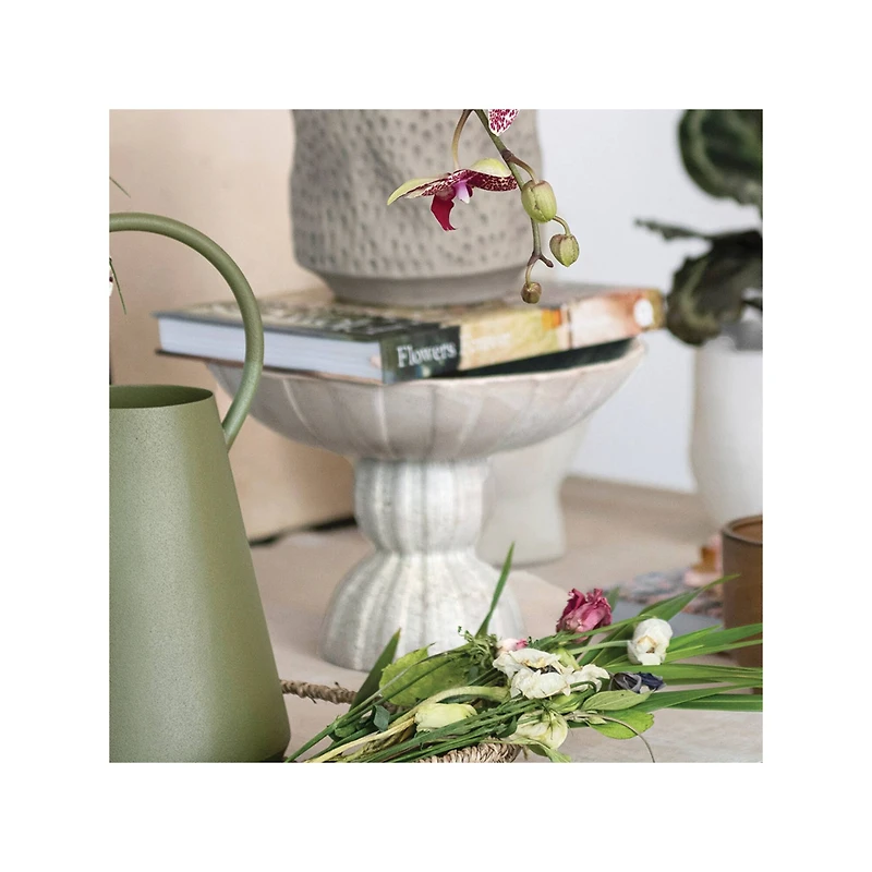 Hello Honey® 10.25" Tan Reactive Glaze Debossed Stoneware Footed Bowl