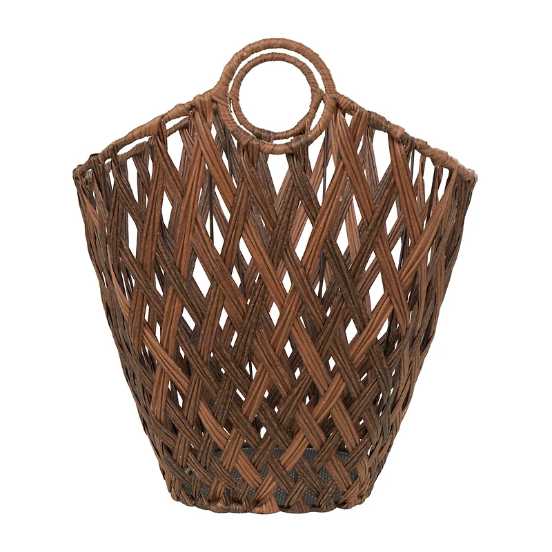 21" Bronze Plastic Rattan Geometric Woven Storage Basket