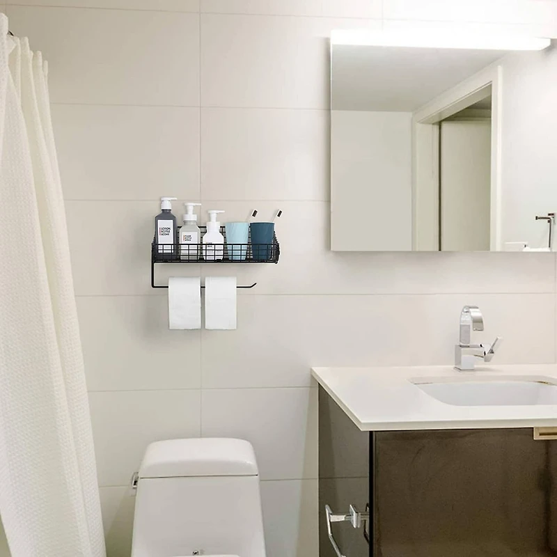 NEX™ 16" Wall Mounted Wire Basket Shelf & Paper Roll Holder