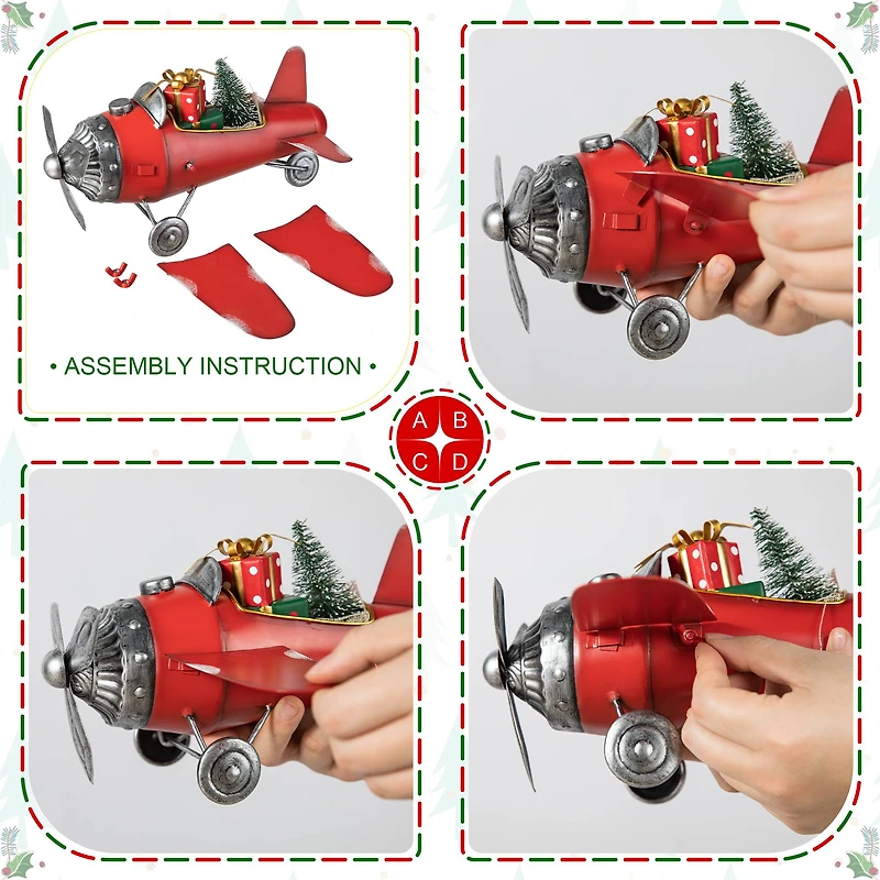 Glitzhome® 14" Christmas Metal Airplane with Gifts Table Décor