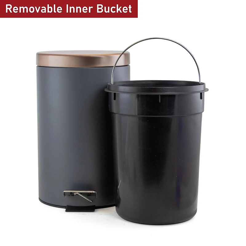 Elama 12 Liter Stylish Grey and Copper Soft Pedal Trash Bin