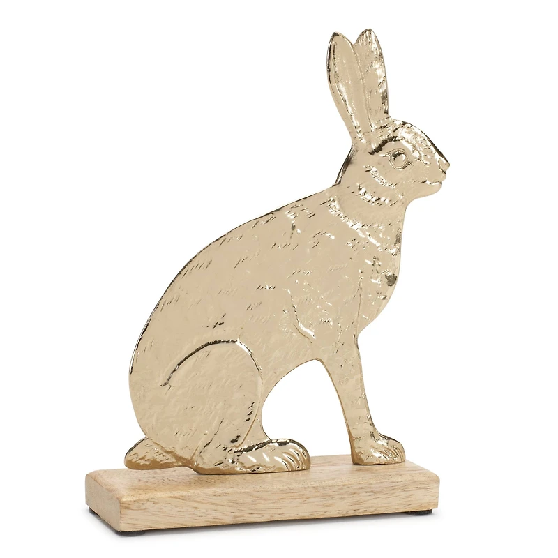 Modern Metal Bunny with Wood Base Set