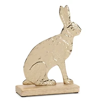 Modern Metal Bunny with Wood Base Set