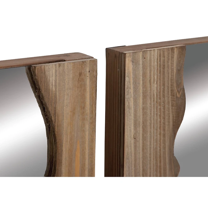 32" Brown Wood Contemporary Wall Mirror Set
