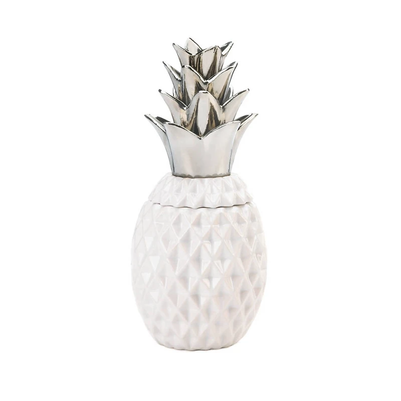 12" Silver Topped Porcelain Pineapple Jar