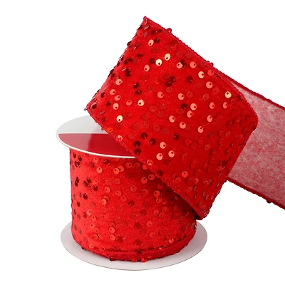 3.5" x 21ft. Red Wired Sequin Ribbon by Celebrate It®