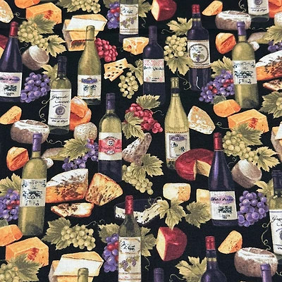 Feldman Cheese, Grapes & Wine Bottles Cotton Fabric