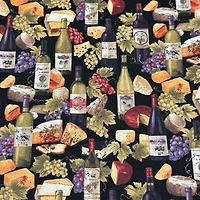 Feldman Cheese, Grapes & Wine Bottles Cotton Fabric