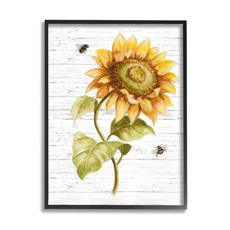 Stupell Industries Rustic Sunflower Floral Roaming Honey Bee Insect Framed Wall Art